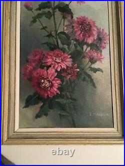 PRETTY VINTAGE 50s FLORAL OIL PAINTING CANVAS SIGNED FRAMED COUNTRY COTTAGE CHIC