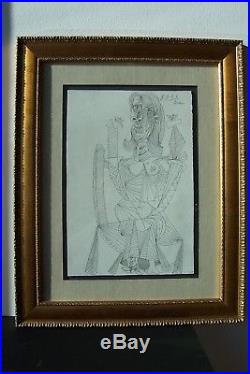 Pablo Picasso Original Hand Signed Vintage Ink Drawing Not A Print Framed