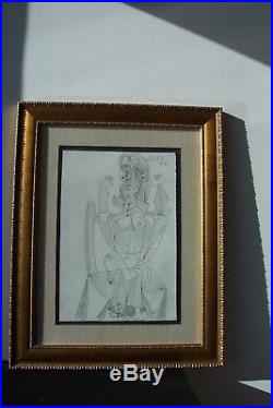 Pablo Picasso Original Hand Signed Vintage Ink Drawing Not A Print Framed