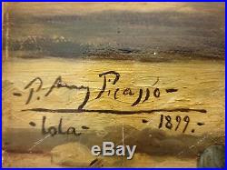 Pablo Picasso Original vintage rare 1899 Lola oil painting hand signed No print