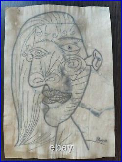 Pablo Picasso Painting Drawning Signed & Stamped Mixed Media on Paper Vintage