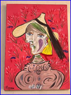 Pablo Picasso Painting on canvas (handmade) vtg art signed and stamped