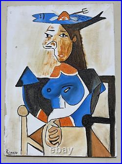 Pablo Picasso Painting on canvas (handmade) vtg art signed and stamped