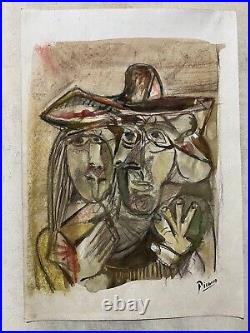 Pablo Picasso Painting on paper (Handmade) signed and stamped mixed media vtg