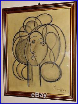 Pablo Picasso Pencil Graphite On Original Paper Hand Signed Vintage
