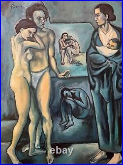 Pablo Picasso, handmade oil on canvas, signed, (Unframed) 50x70 cm vtg art