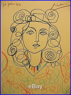 Pablo Picasso, signed, original, Cubist, drawing, vintage art, painting, COA