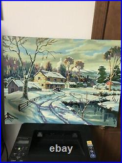 Paint By Numbers Fall Winter House Barn Signed 24x18 Vintage Early Snow