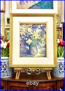 Painting Colorful Summer Flower Oil On Canvas Signed & Framed Vintage Art Decor