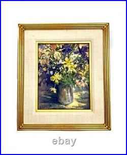 Painting Colorful Summer Flower Oil On Canvas Signed & Framed Vintage Art Decor