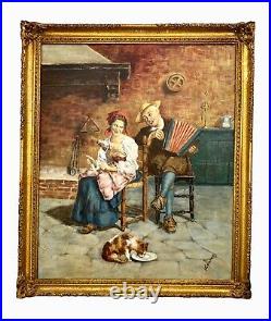 Painting Happy Couple German Oil on Canvas Signed V. Cornea Vintage Art