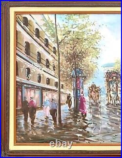 Painting Paris City Scenery Oil on Canvas Signed J. Gaston Vintage Art Decor