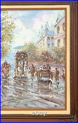 Painting Paris City Scenery Oil on Canvas Signed J. Gaston Vintage Art Decor