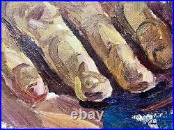 Painting art Industrial vintage landscape original decor social realism hand man