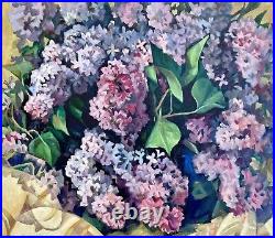 Painting art are vintage old original decor home wall decorate still life lilac