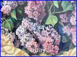 Painting art are vintage old original decor home wall decorate still life lilac