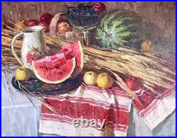 Painting art decor home kitchen vintage Ukrainian rushnyk vyshytyy watermelon