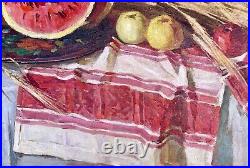 Painting art decor home kitchen vintage Ukrainian rushnyk vyshytyy watermelon