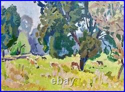Painting art impressionism vintage Summer landscape old Kostenko wall decor cow