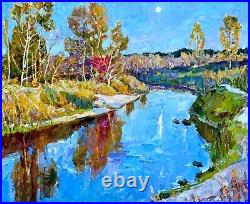 Painting art impressionism vintage landscape wall decor home river gift collect