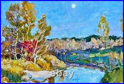 Painting art impressionism vintage landscape wall decor home river gift collect