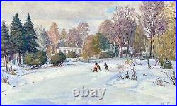 Painting art impressionism vintage winter landscape old original snow home decor