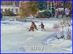 Painting art impressionism vintage winter landscape old original snow home decor