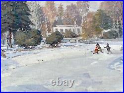 Painting art impressionism vintage winter landscape old original snow home decor