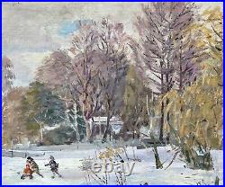 Painting art impressionism vintage winter landscape old original snow home decor