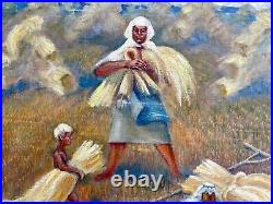 Painting art social realism rare vintage old original decor home wall decorate