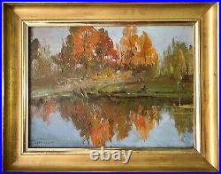Painting art vintage Konovalyuk Autumn Landscape impressionism River collection
