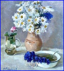 Painting art vintage still life flowers wall decor home chamomile cornflowers