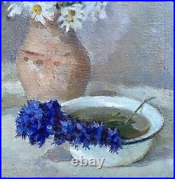 Painting art vintage still life flowers wall decor home chamomile cornflowers