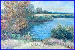 Painting vintage home decor riverscape impressionism river wall art gift present