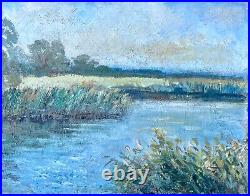 Painting vintage home decor riverscape impressionism river wall art gift present