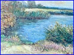 Painting vintage home decor riverscape impressionism river wall art gift present