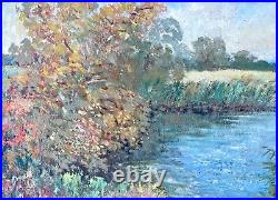 Painting vintage home decor riverscape impressionism river wall art gift present