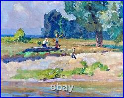 Painting vintage home decor wall riverscape impressionism river rare art Ukraine