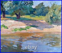 Painting vintage home decor wall riverscape impressionism river rare art Ukraine