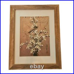 Pair of Vintage Japanese Silk Paintings Birds & Cherry Blossoms Signed Framed
