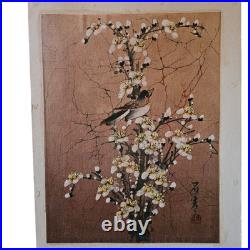 Pair of Vintage Japanese Silk Paintings Birds & Cherry Blossoms Signed Framed