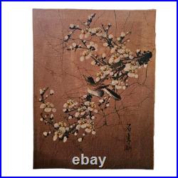 Pair of Vintage Japanese Silk Paintings Birds & Cherry Blossoms Signed Framed