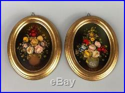 Pair of Vintage Old Original Oil on Board Oval Paintings Signed R. ROSINI Rare