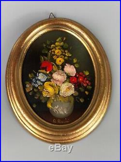 Pair of Vintage Old Original Oil on Board Oval Paintings Signed R. ROSINI Rare