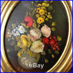 Pair of Vintage Old Original Oil on Board Oval Paintings Signed R. ROSINI Rare