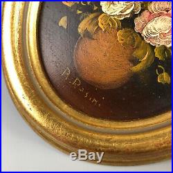 Pair of Vintage Old Original Oil on Board Oval Paintings Signed R. ROSINI Rare