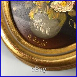 Pair of Vintage Old Original Oil on Board Oval Paintings Signed R. ROSINI Rare