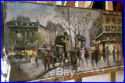 Pair of vintage Oil Painting signed urban landscape street scene wall art