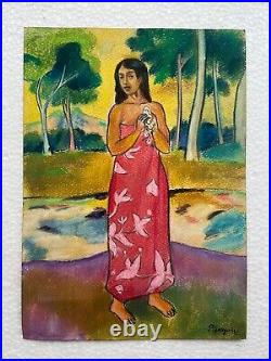 Paul Gauguin painting on paper (Handmade) signed and stamped mixed media vtg