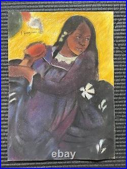 Paul Gauguin painting on paper (Handmade) signed and stamped mixed media vtg